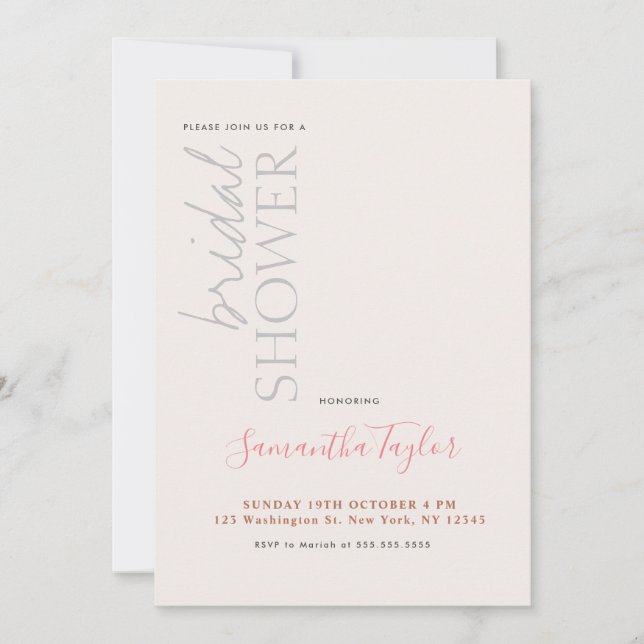 Chic Calligraphy Minimalist Bridal Shower Invitation (Front)