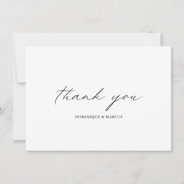 Chic Calligraphy Minimalist Simple Elegant Wedding Thank You Card (Front)