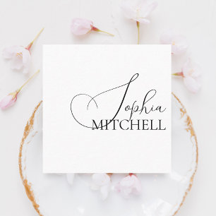 Chic Calligraphy Minimalist White Square Business Card