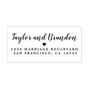Chic Calligraphy Names Wedding Return Address Rubber Stamp