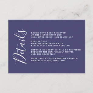 Chic Calligraphy Navy Blue Wedding Details Enclosure Card