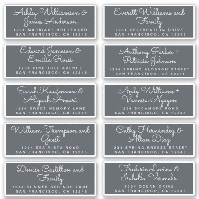 Chic Calligraphy Off-Black Guest Address Labels (Front)