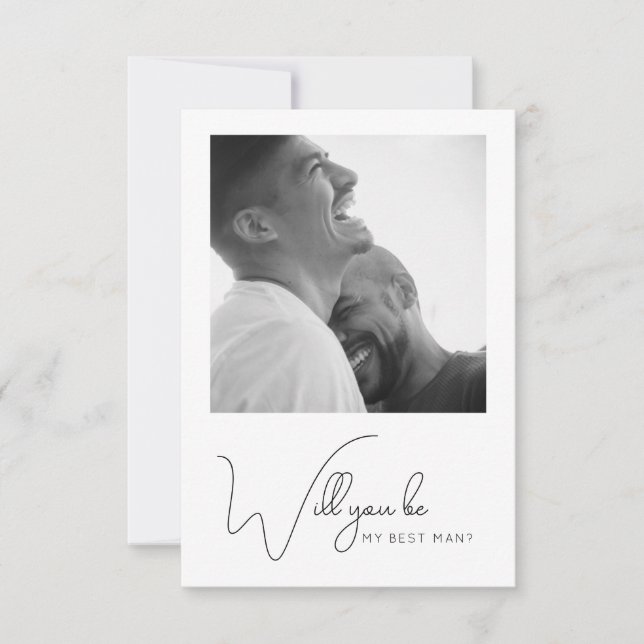 Chic Calligraphy Photo Best Man Proposal Card (Front)