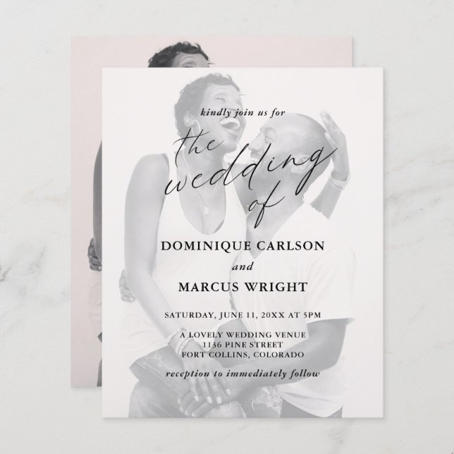 Chic Calligraphy Photo Budget Wedding Invitation (Front/Back)