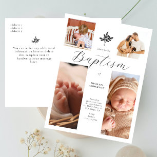 Chic Calligraphy Photo Collage Cross Baby Baptism Postcard
