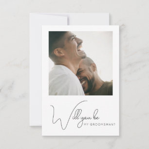 Chic Calligraphy Photo Groomsman Proposal Card