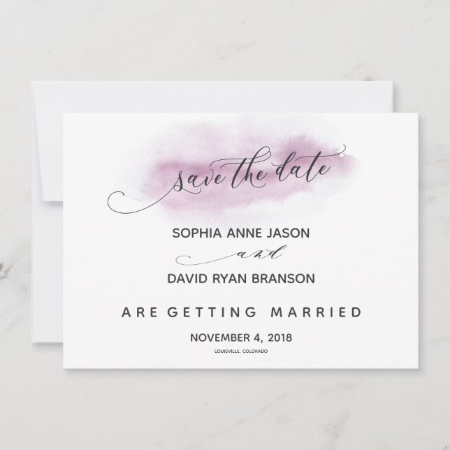 Chic Calligraphy Pink Watercolour Save The Date (Front)