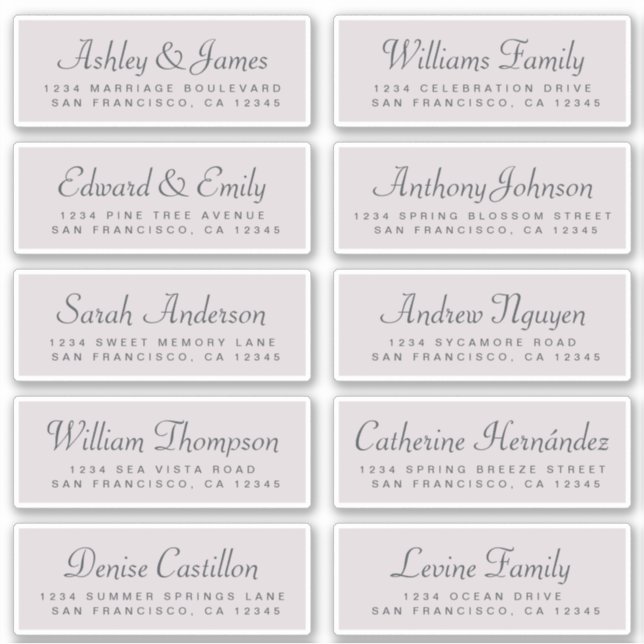 Chic Calligraphy Purple Guest Address Labels (Front)
