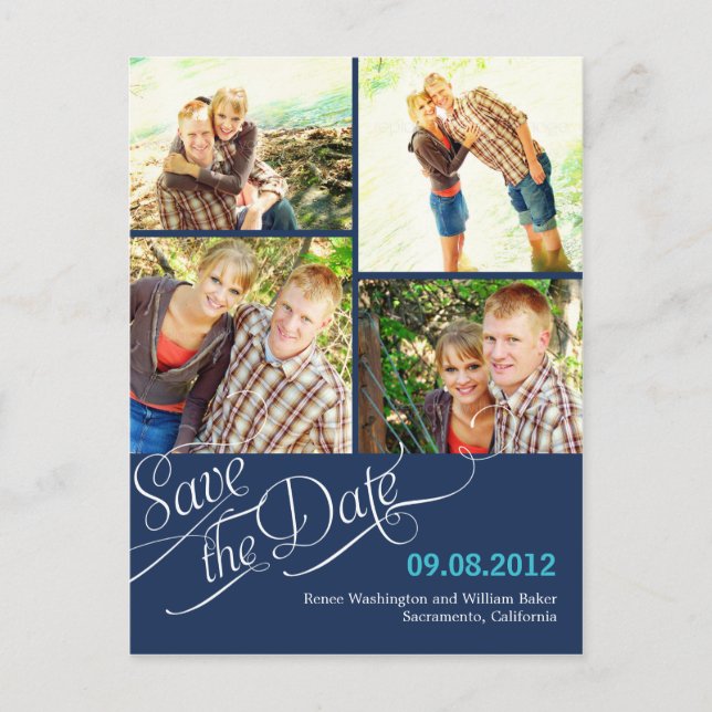 Chic Calligraphy Save The Date Postcard - Navy (Front)