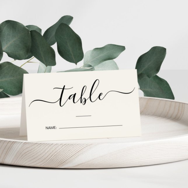 Chic Calligraphy Script Cream Wedding Table Number Place Card (Creator Uploaded)