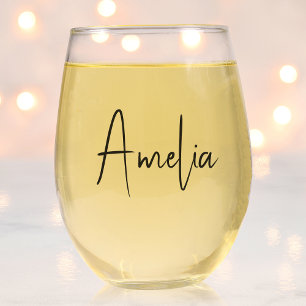 Chic Calligraphy Script Monogram Stemless Wine Glass