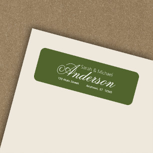Chic Calligraphy Script Olive Green Return Address Label