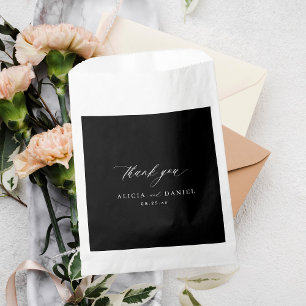 Chic calligraphy script thank you black wedding favour bag