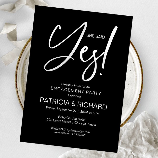 Chic Calligraphy She Said Yes Engagement Party Invitation (Creator Uploaded)