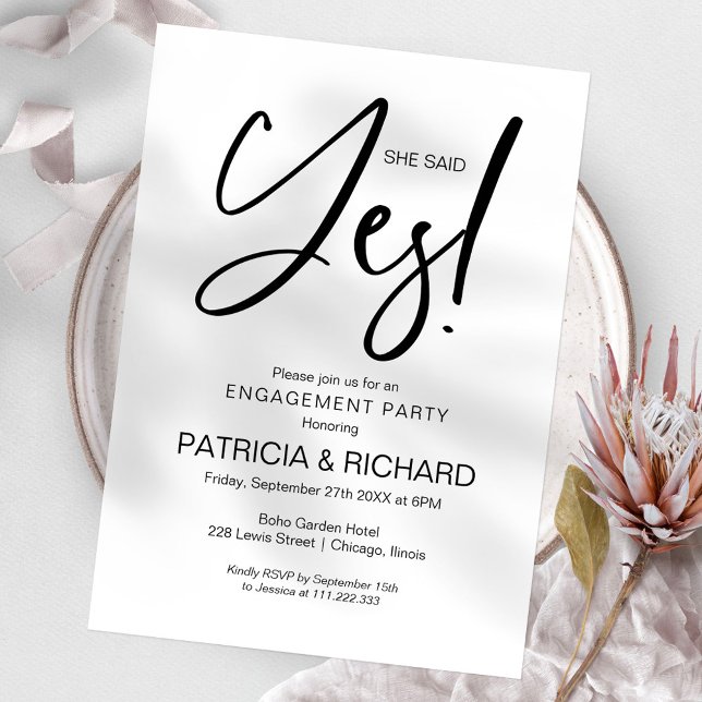 Chic Calligraphy She Said Yes Engagement Party Invitation (Creator Uploaded)