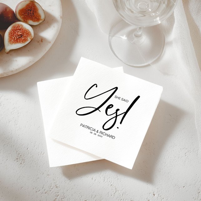Chic Calligraphy She Said Yes Engagement Party Napkin (Creator Uploaded)