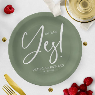 Chic Calligraphy She Said Yes Engagement Party Paper Plate