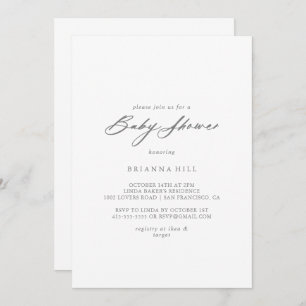 Chic Calligraphy Silver Baby Shower  Invitation