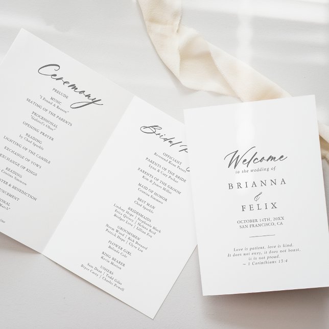 Chic Calligraphy Silver Folded Wedding Program (Creator Uploaded)