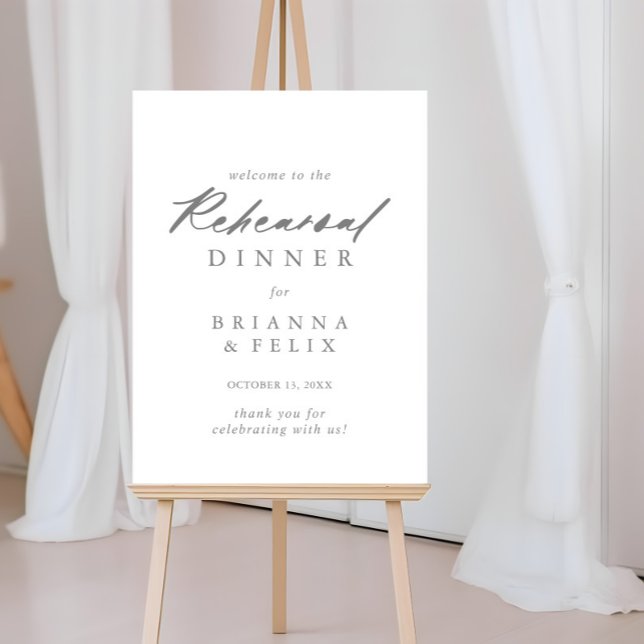 Chic Calligraphy Silver Rehearsal Dinner Welcome  Poster (Creator Uploaded)