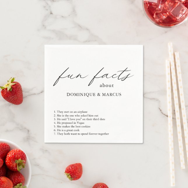 Chic Calligraphy Simple Elegant Fun Facts Wedding Napkin (Insitu)