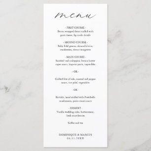 Chic Calligraphy Simple Elegant Wedding Menu
