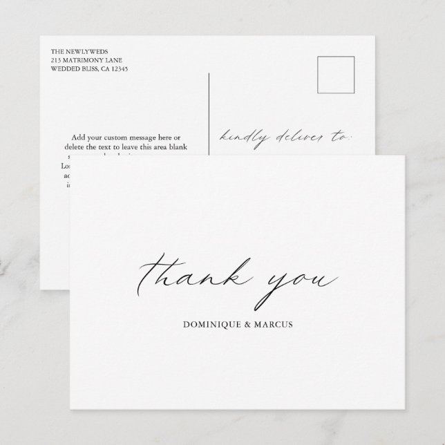 Chic Calligraphy Simple Elegant Wedding Thank You Postcard (Front/Back)