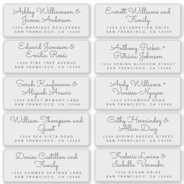 Chic Calligraphy Transparent Guest Address Labels (Front)