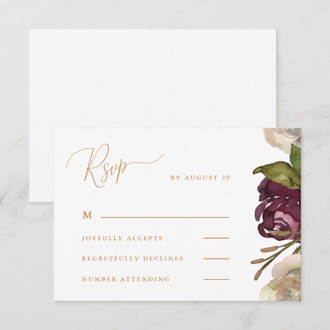 Chic Calligraphy Watercolor Floral Wedding Rsvp Card (Front/Back)