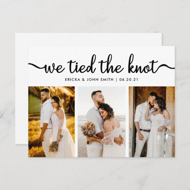 Chic Calligraphy We Tied the Knot Photo Elopement Announcement Postcard (Front/Back)