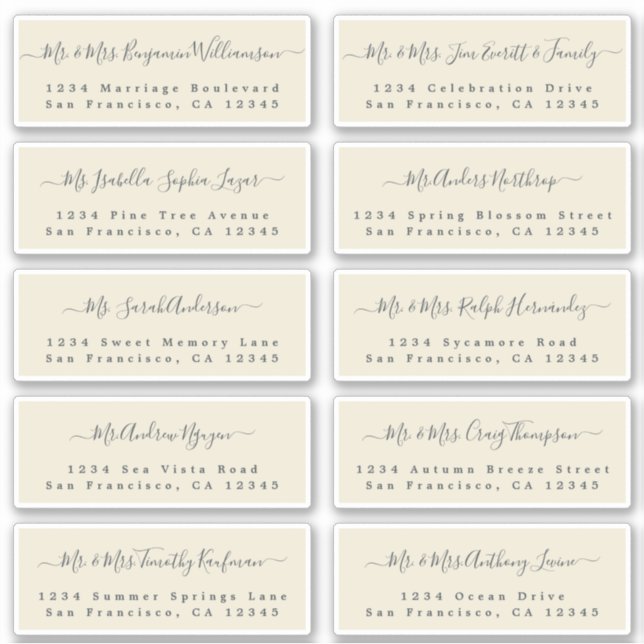 Chic Calligraphy Wedding Guest Address Labels (Front)