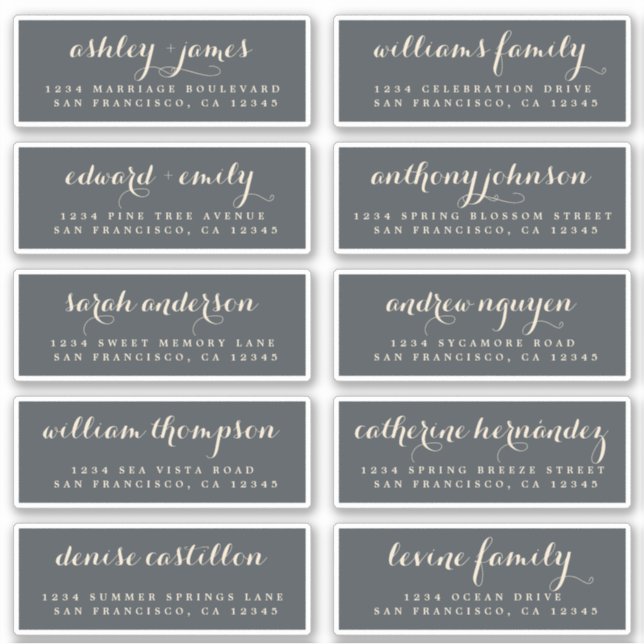 Chic Calligraphy Wedding Guest Address Labels (Front)