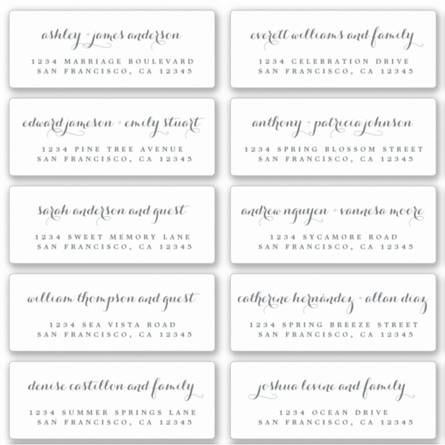 Chic Calligraphy Wedding Guest Address Labels (Front)