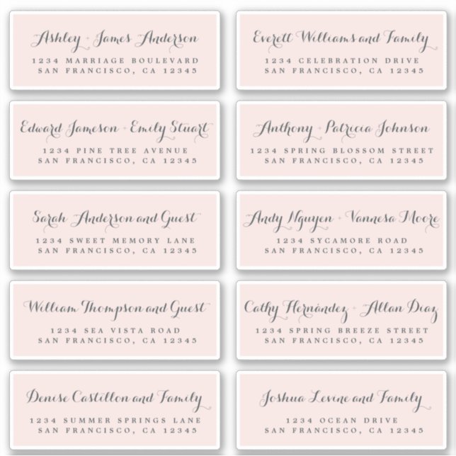 Chic Calligraphy Wedding Guest Address Labels (Front)