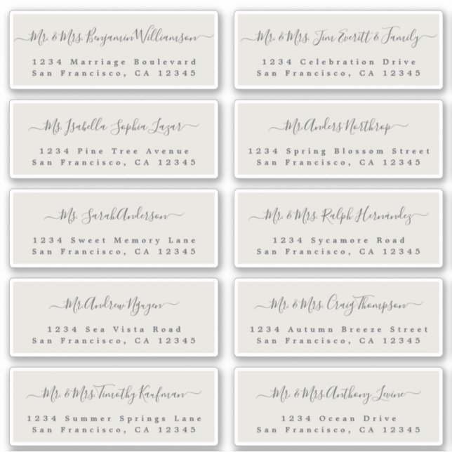 Chic Calligraphy Wedding Guest Address Labels (Front)