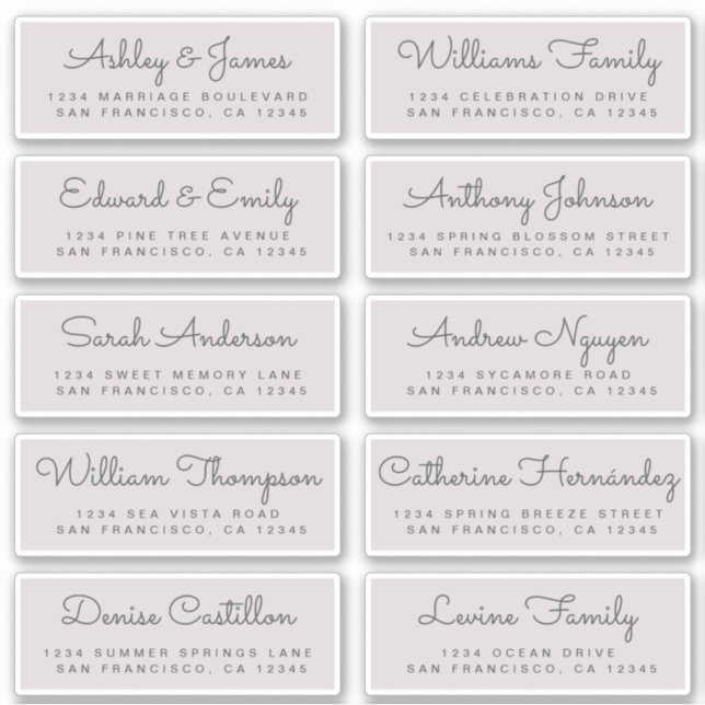 Chic Calligraphy Wedding Guest Address Labels (Front)