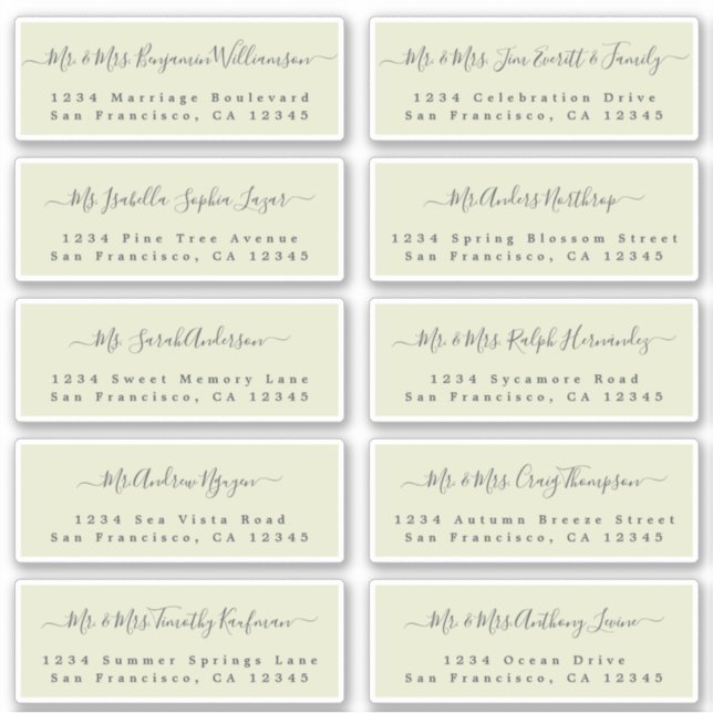 Chic Calligraphy Wedding Guest Address Labels (Front)