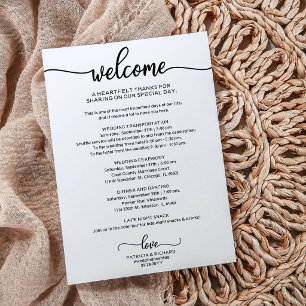 Chic Calligraphy Wedding Itinerary Invitation