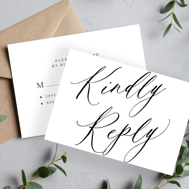 Chic calligraphy wedding kindly reply budget RSVP Card (Creator Uploaded)
