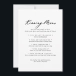 Chic Calligraphy Wedding Kissing Menu Game Card<br><div class="desc">This chic calligraphy wedding kissing menu game card is perfect for a rustic wedding reception. The simple and elegant design features classic and fancy script typography in black and white.</div>