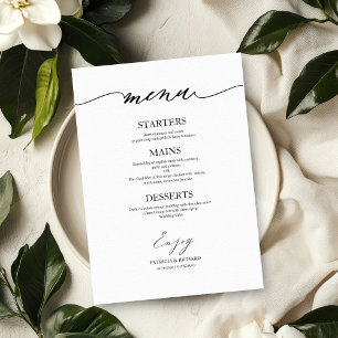 Chic Calligraphy Wedding Menu Card For Plate