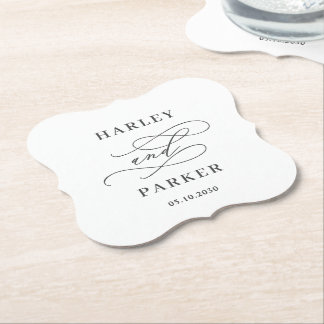 Chic Calligraphy Wedding Rehearsal Engagement Paper Coaster