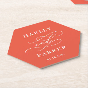 Chic Calligraphy Wedding Rehearsal Engagement Paper Coaster