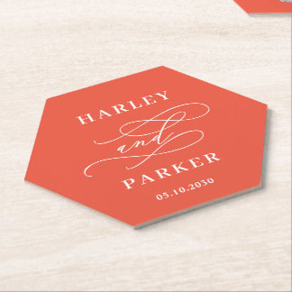 Chic Calligraphy Wedding Rehearsal Engagement Paper Coaster