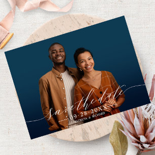 Chic Calligraphy Wedding Save The  Date Photo Postcard