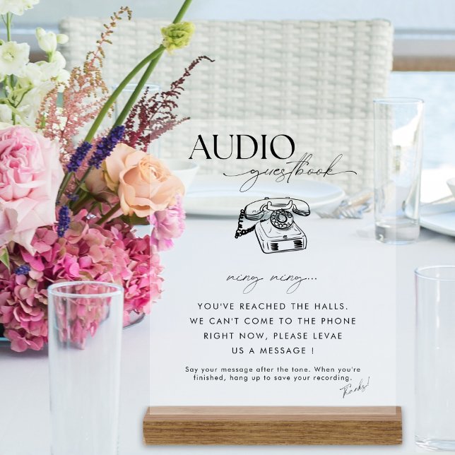 Chic Calligraphy Wedding Telephone Audio Guestbook Acrylic Sign (Creator Uploaded)