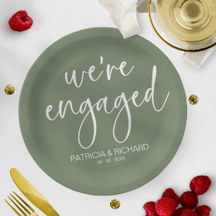 Chic Calligraphy We're Engaged Engagement Party Paper Plate