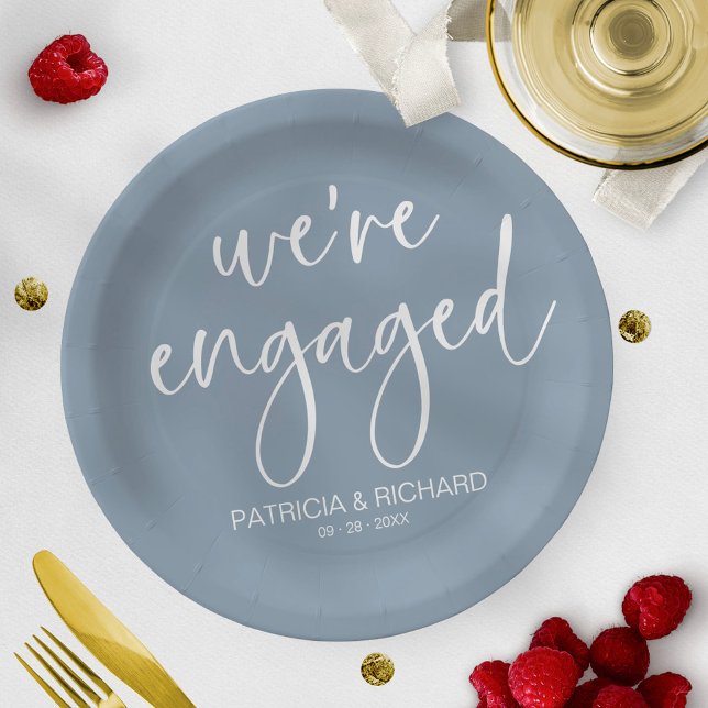 Chic Calligraphy We're Engaged Engagement Party Paper Plate (Creator Uploaded)