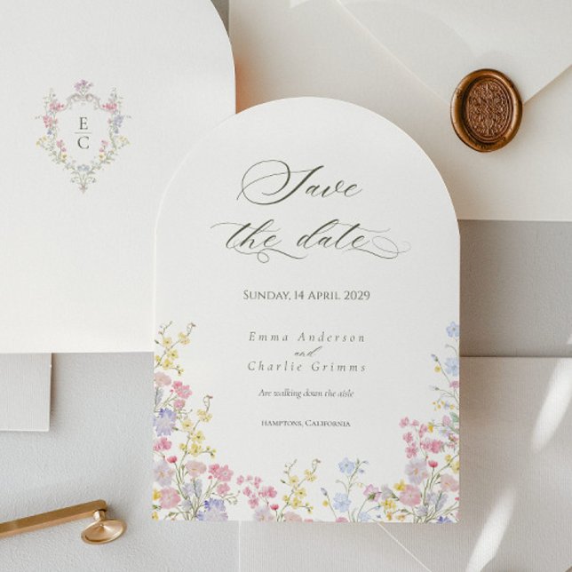 Chic Calligraphy wildflowers Wedding Save the Date Invitation (Creator Uploaded)