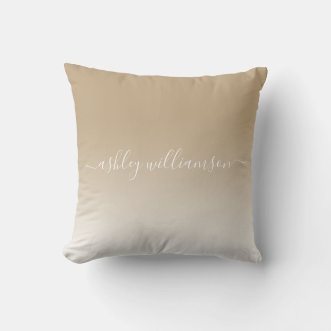 Chic Camel White Ombre Effect Monogram Name Cushion (Front)